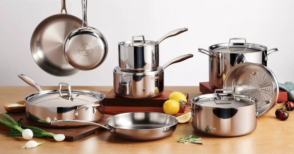 stainless steel cookware on counter