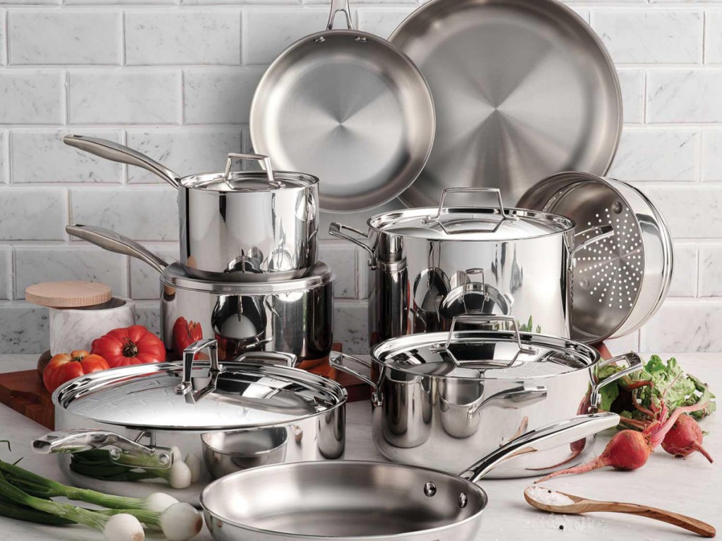 stainless steel cookware in kitchen