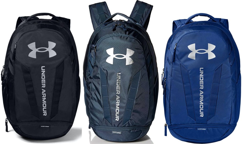 black backpack, dark blue backpack, and royal blue backpack