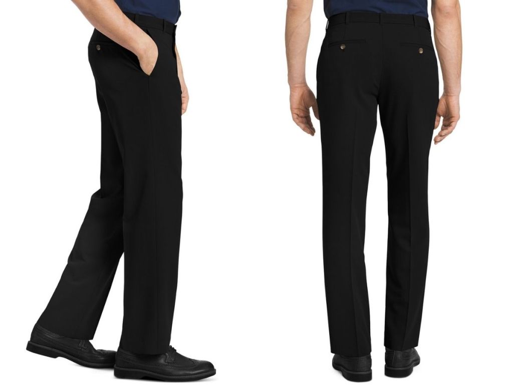 two views of man in black dress pants