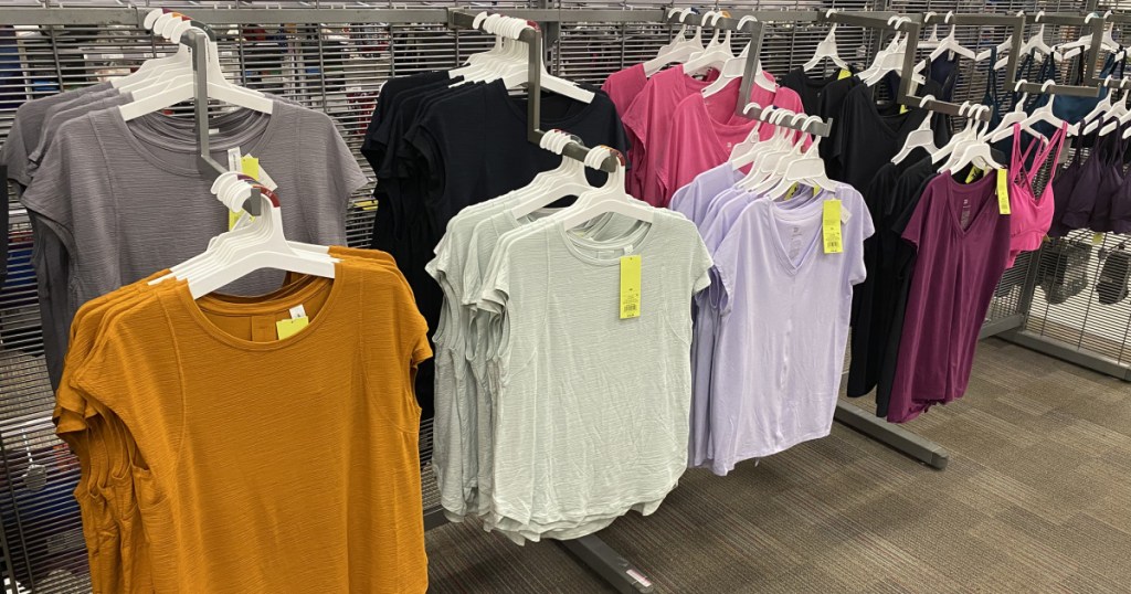 all in motion tees many on hangers in store at target