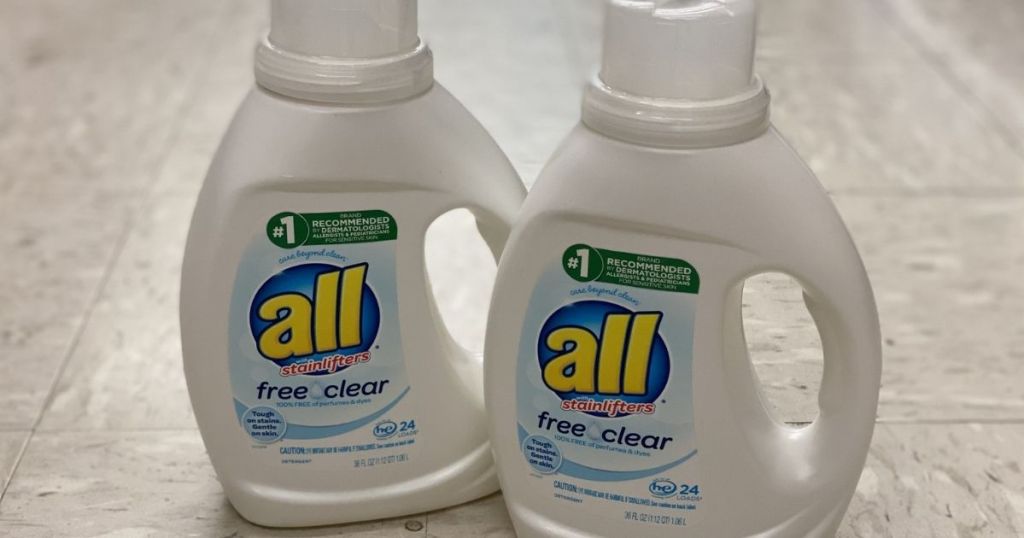 two bottles of all laundry detergent