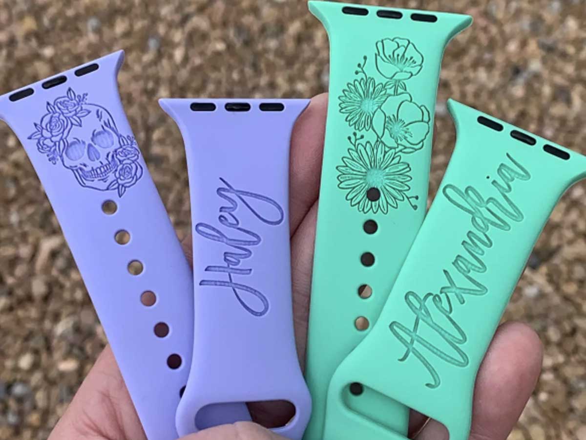 apple watch bands in purple and green