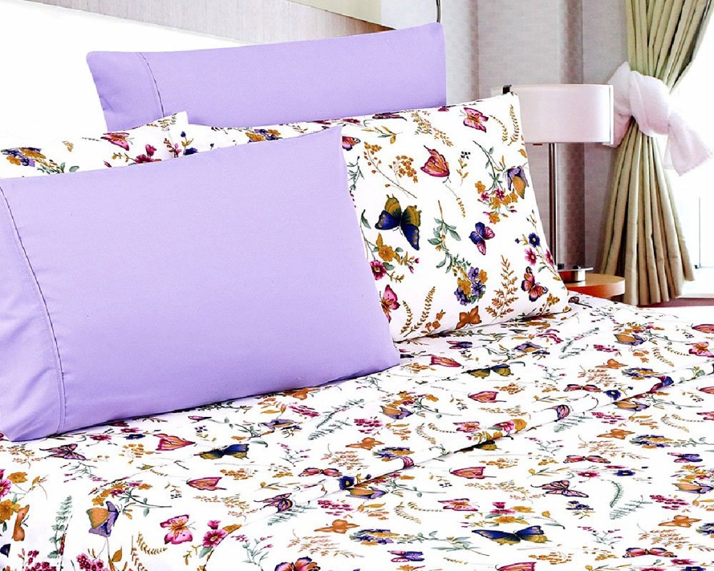 butterfly sheets on bed