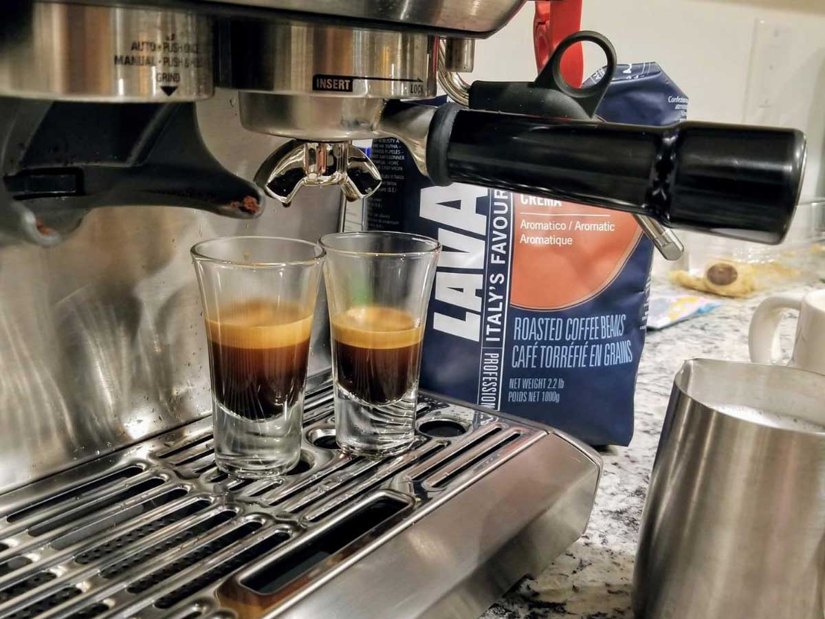 two espresso shots from a coffee machine