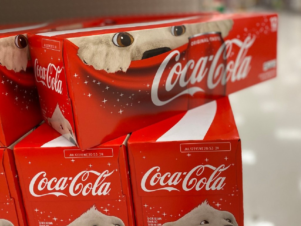 large packs of Coke brand soda cans