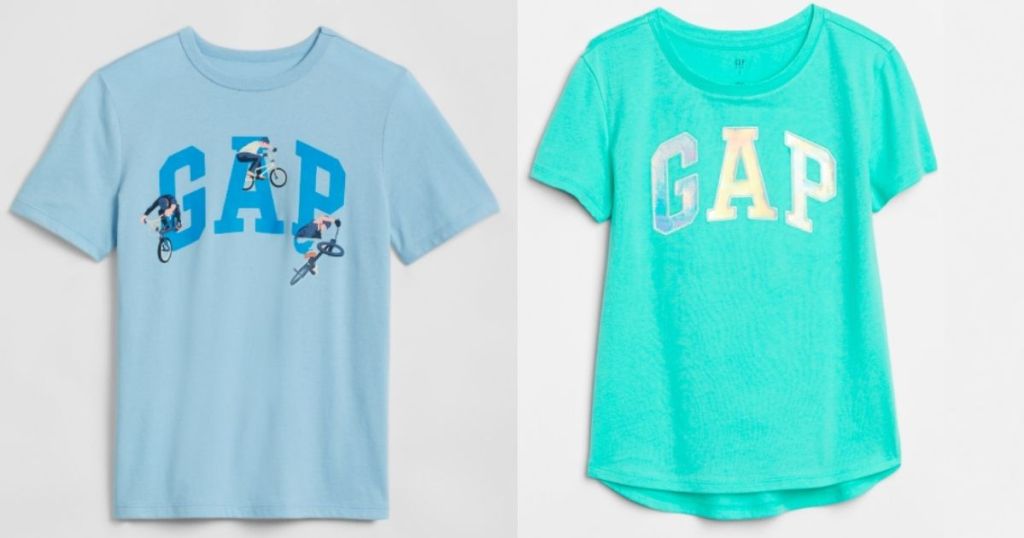 blue and green gap graphic tees