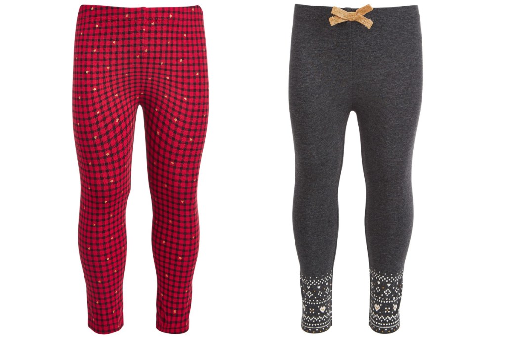 girls holiday leggings red checked and fair isle