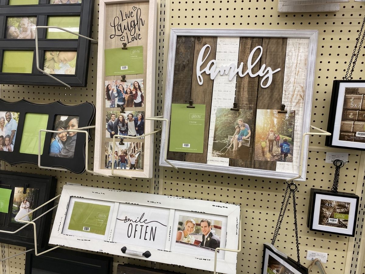photo frames displayed in store