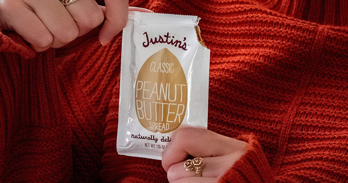 justins peanut butter pack in hand