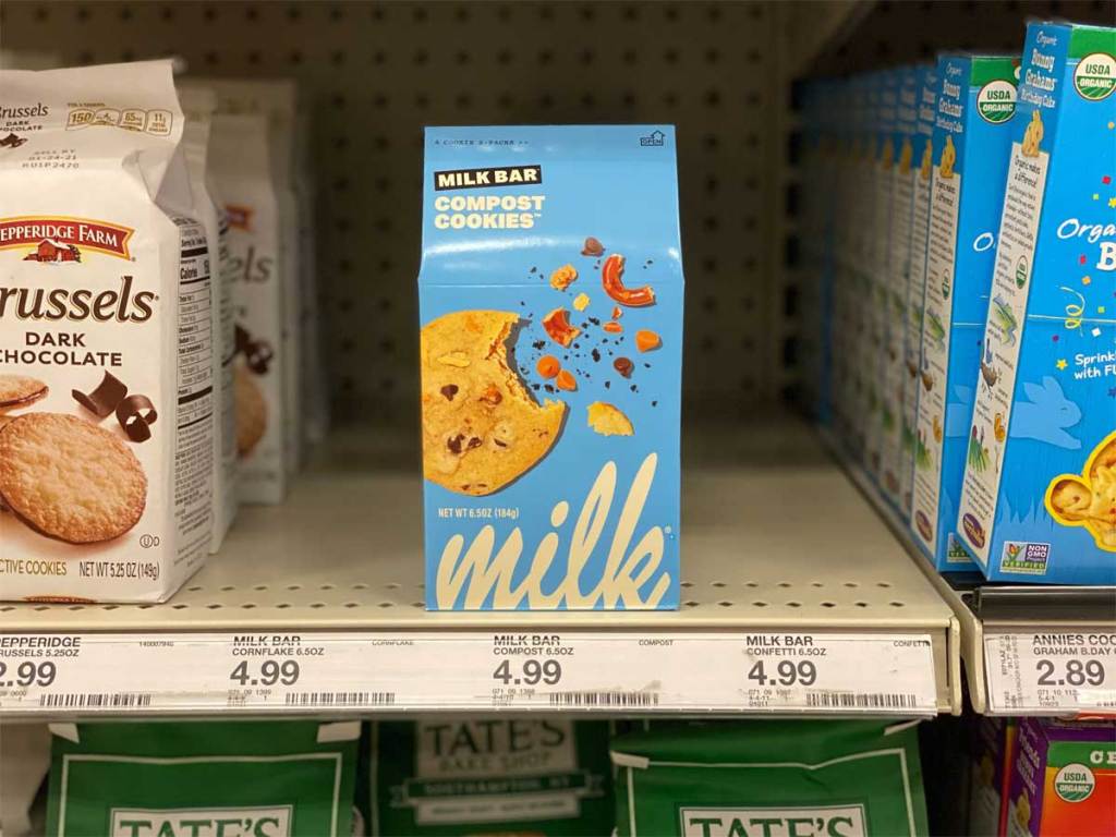 box of cookies on shelf in store