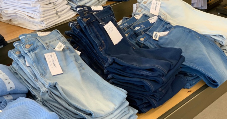 old navy jeans folded in store