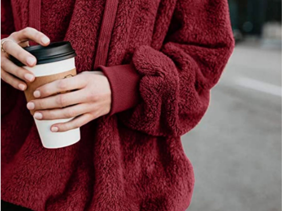 red sherpa sweater