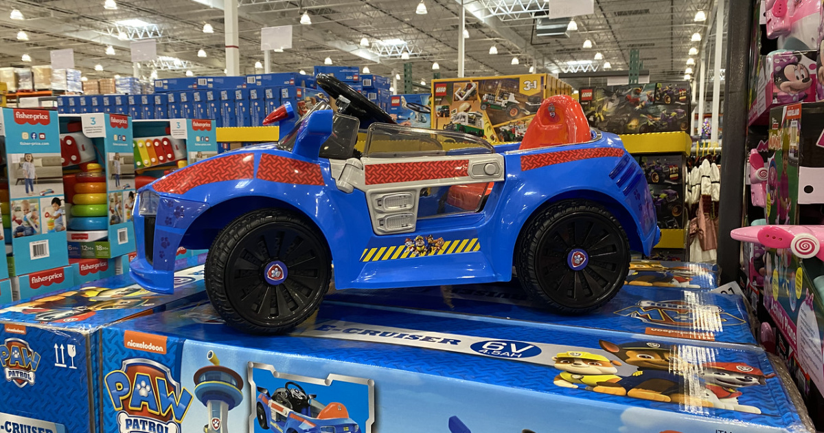 toddler sized blue car on store display