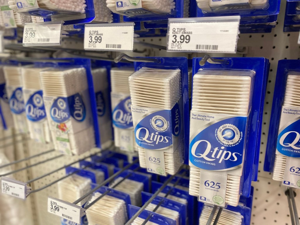 store display with boxes of q-tips