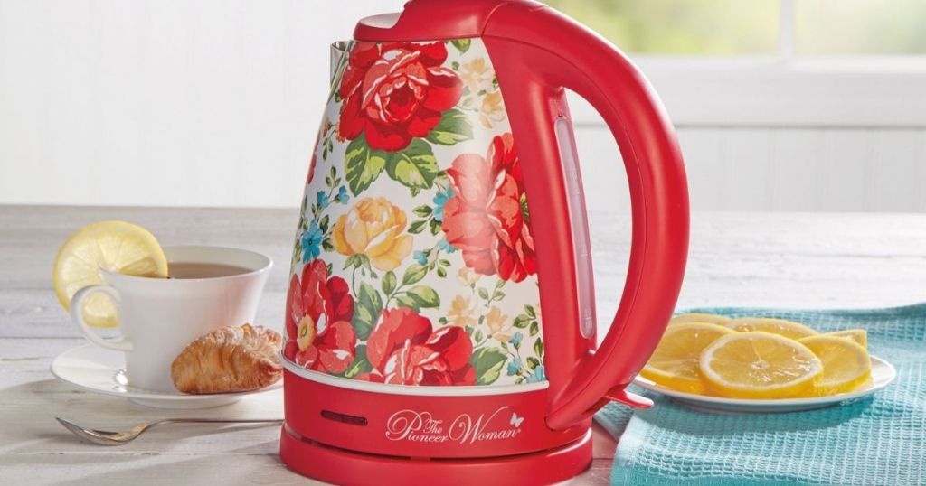 red floral print pioneer woman electric kettle