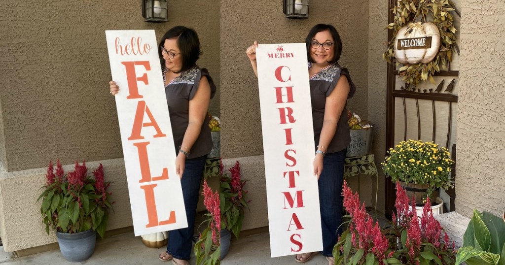 fall and christmas reversible porch sign
