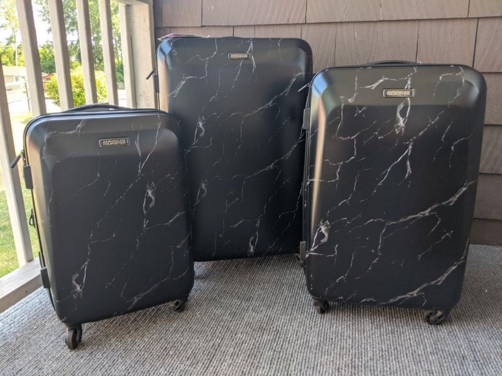 marble black Luggage on balcony
