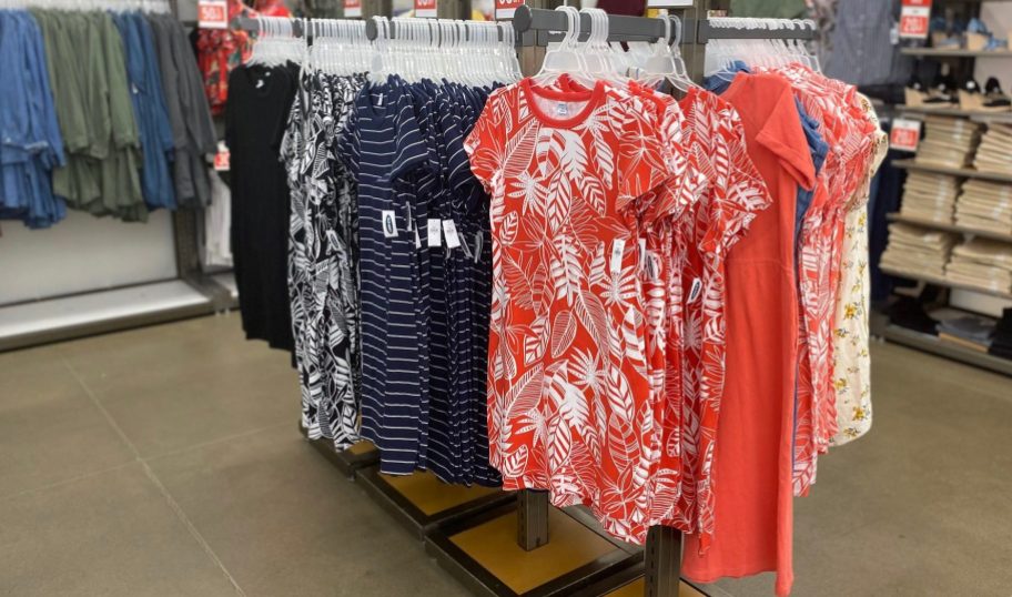 womens dresses hanging on racks old navy in store