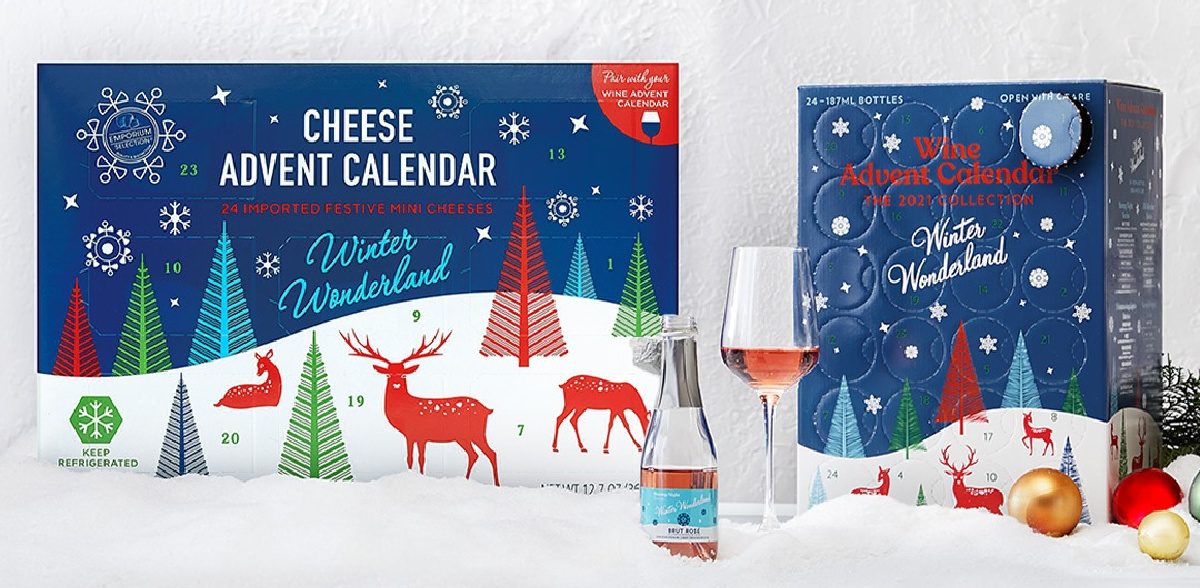 stock images of aldi cheese and wine advent calendars