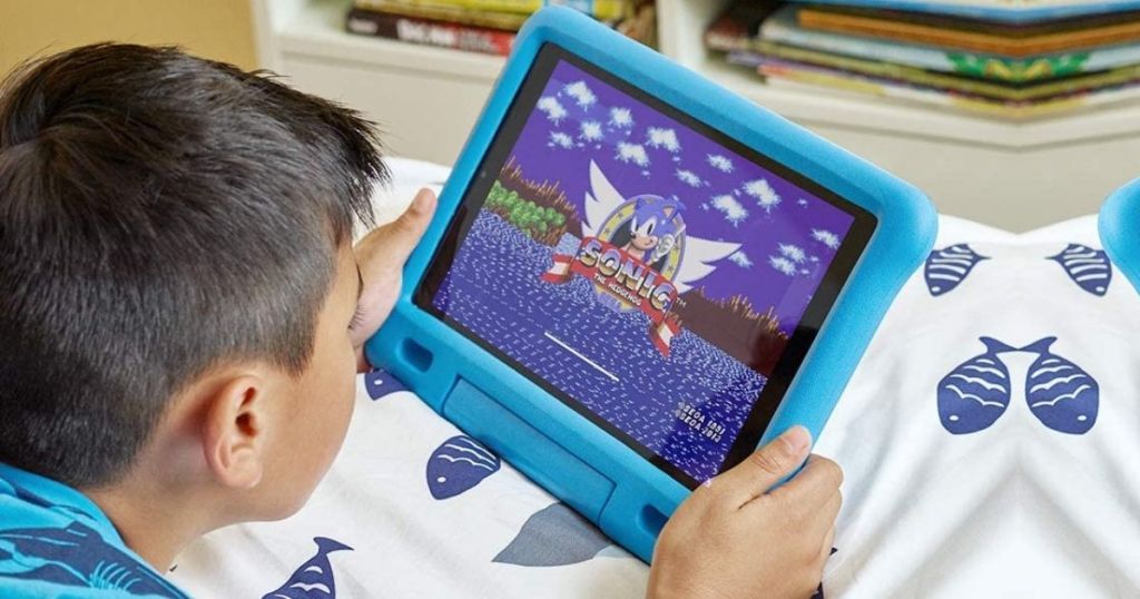Boy using Amazon Kids 10" Fire tablet
