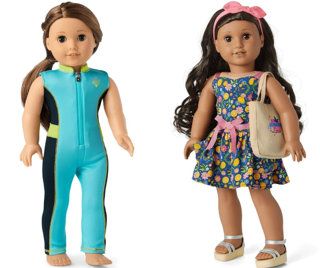 Two American Girl dolls wearing outfits