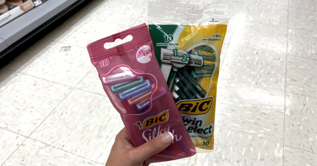 BIC razors in woman's hand at store