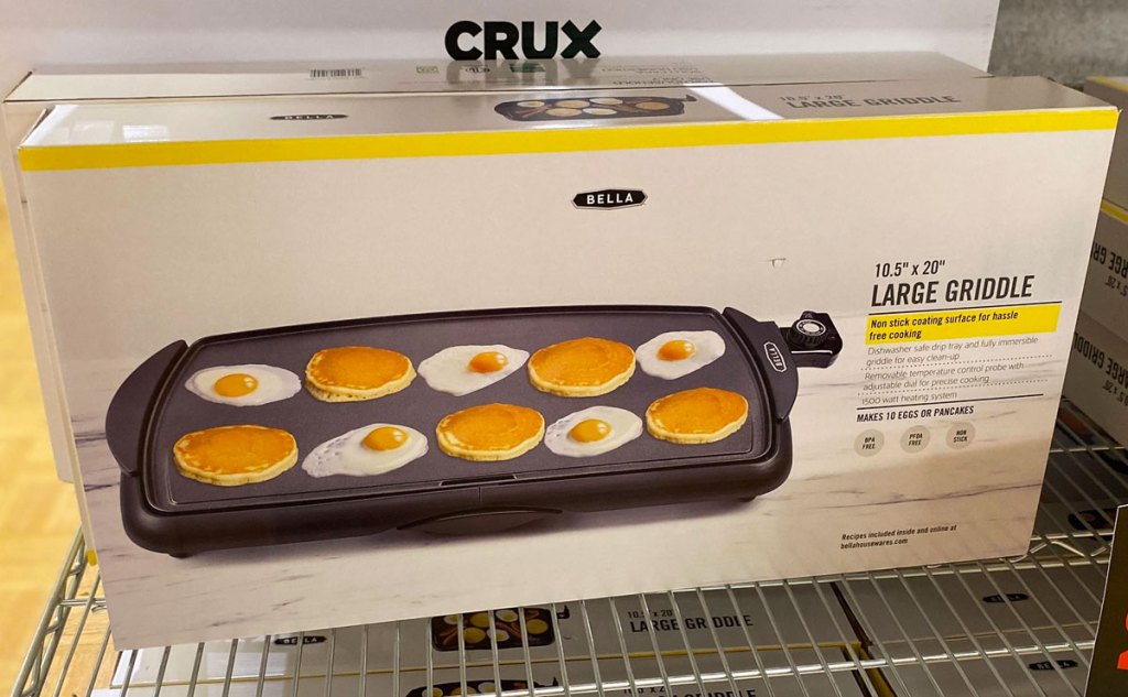 white and yellow box of a Bella brand electric griddle at Macy's