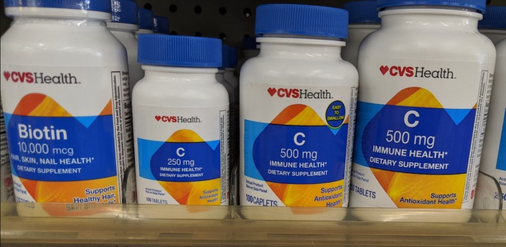 row of CVS health vitamins