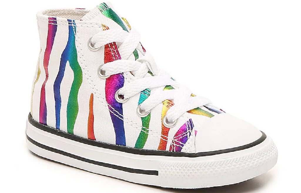 kids white and multi-colored zebra print high top sneaker