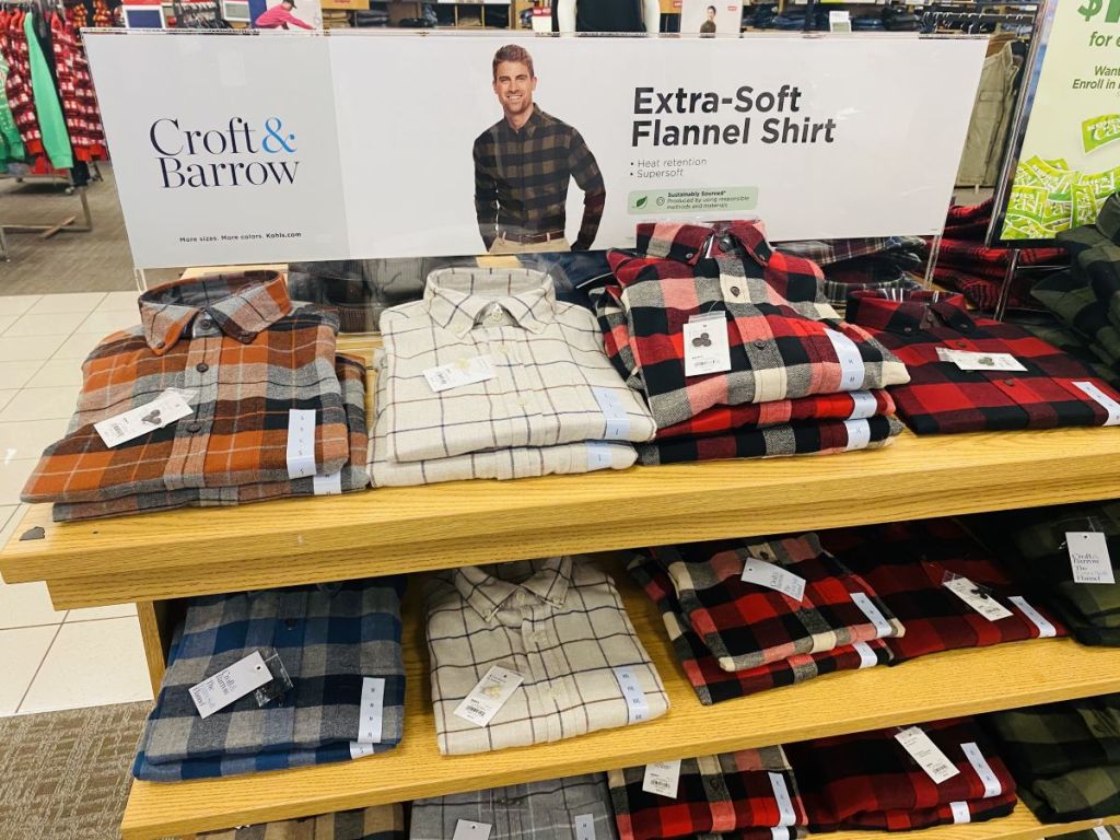 Croft & Barrow Flannel Shirts on a table at Kohl's