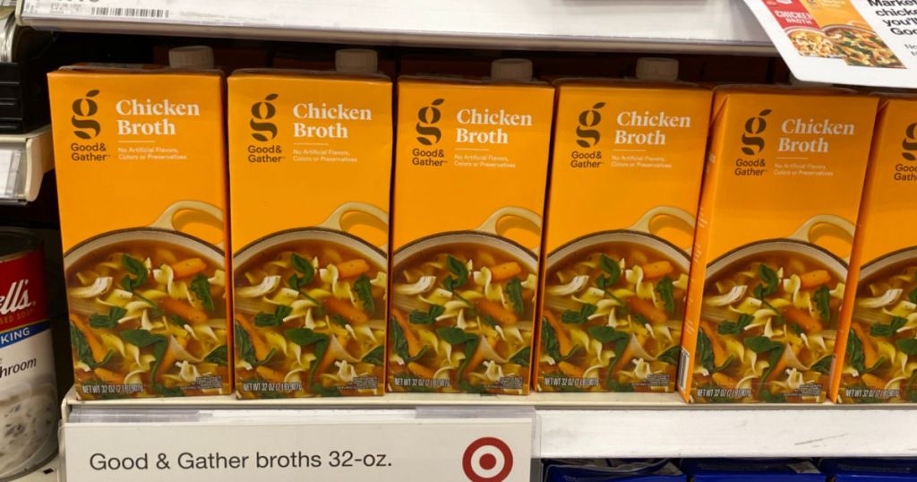 chicken broth on shelf