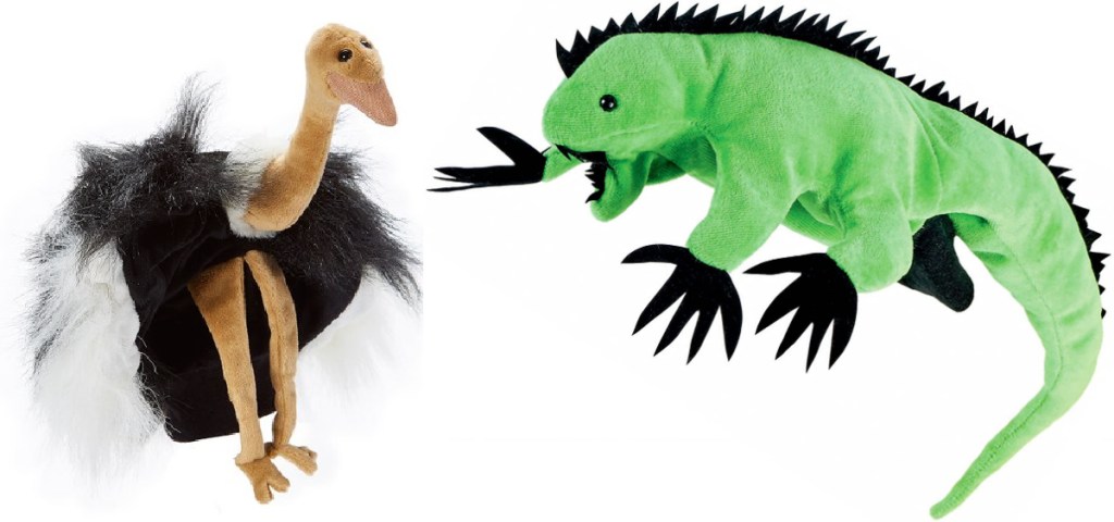 Hape Ostrich Hand Puppet and Hape Beleduc Iguana Kid's Hand Glove Puppet