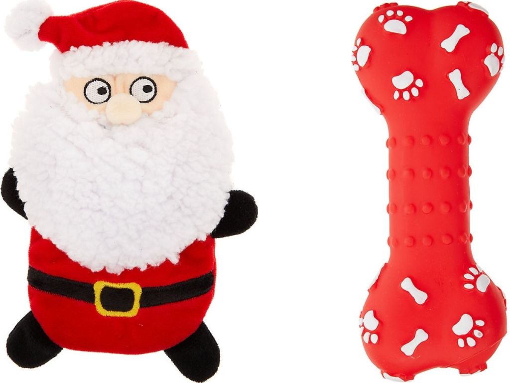 Santa and Squeeky Bone Dog Toys