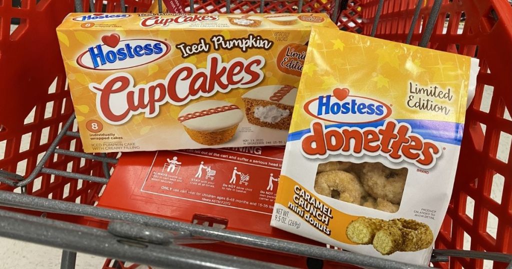 Hostess cupcakes and donuts in a Target cart