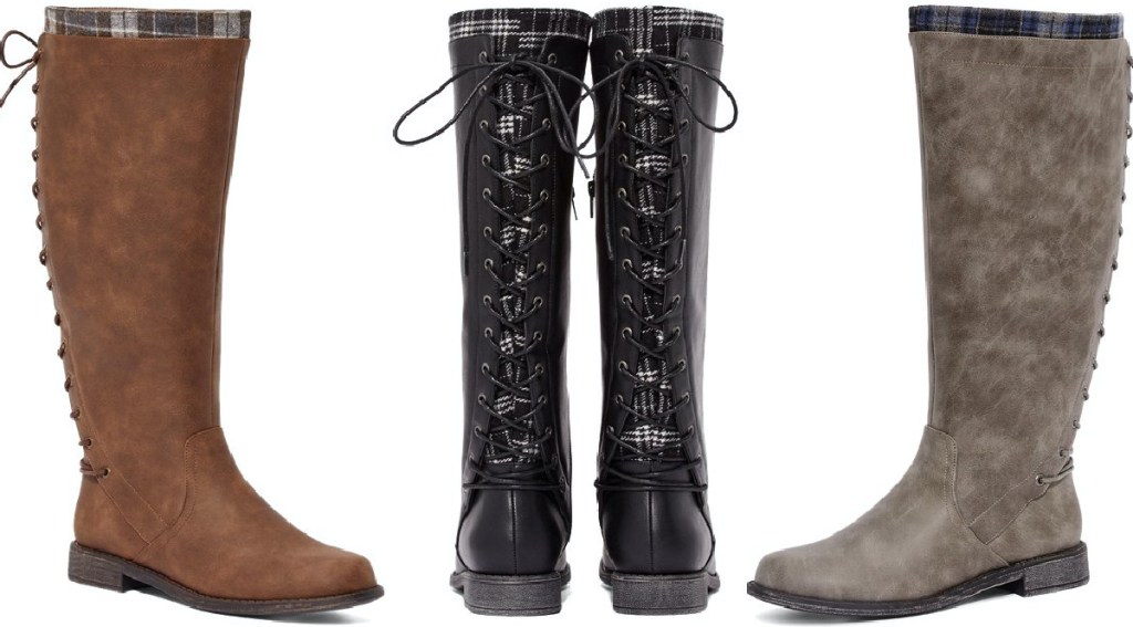 brown women's boots, black women's boots, and taupe women's boots