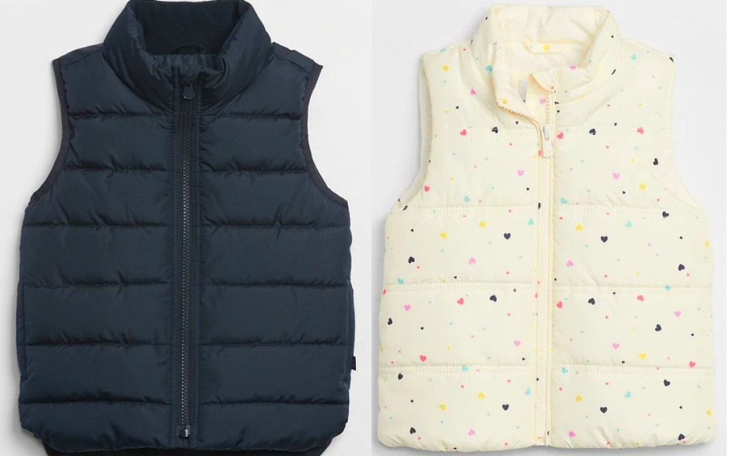 gap vests in blue and hearts