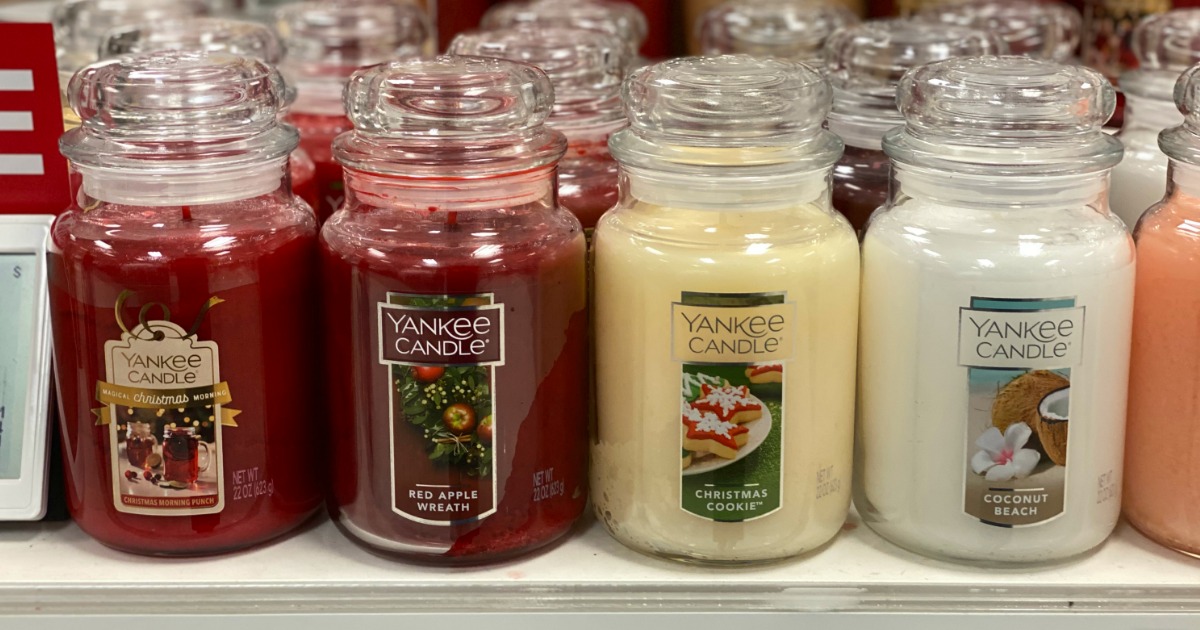 Yankee Candles in holiday scents on display in Kohl's