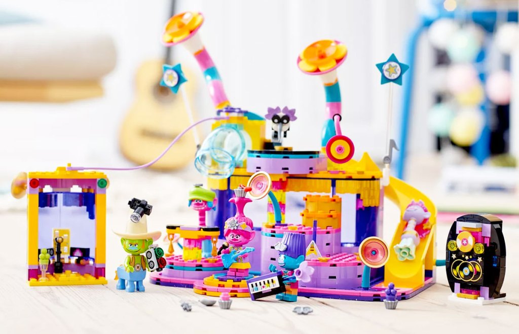 LEGO Trolls World Tour Vibe City Concert set on floor of playroom