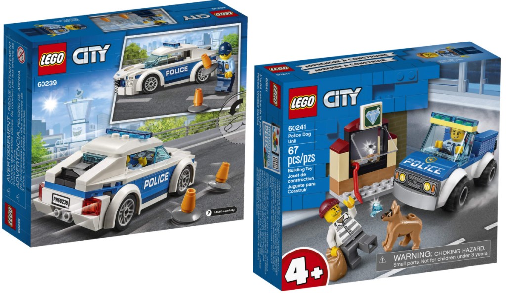 two LEGO city police cars