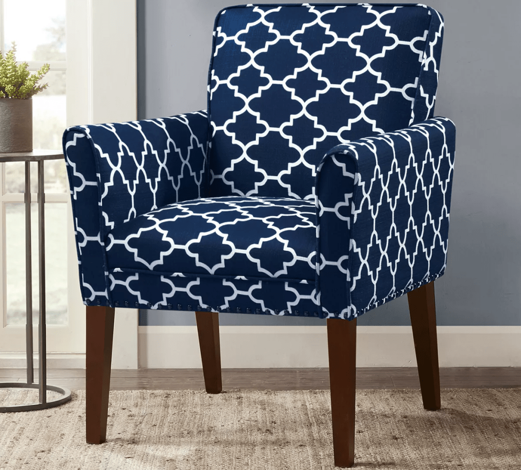 blue and white accent chair