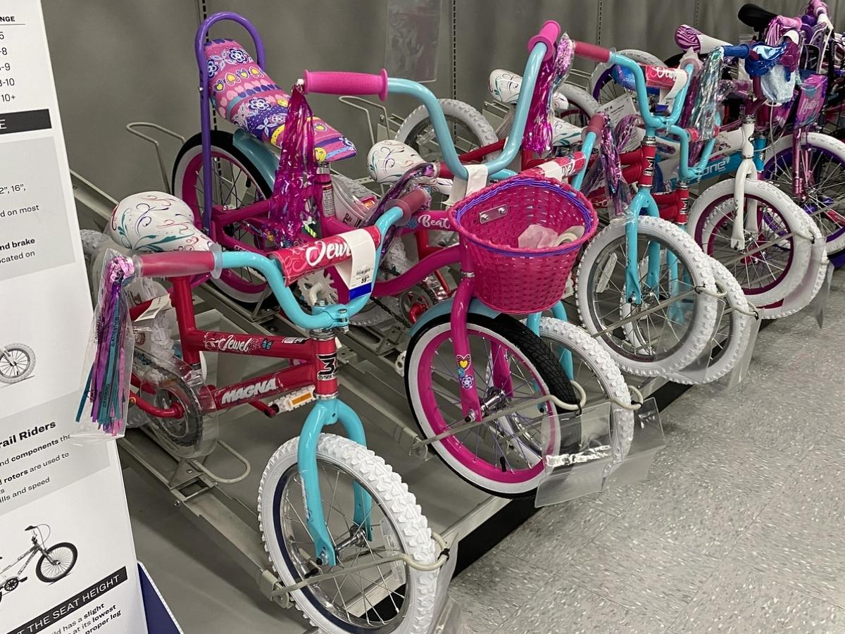 manga kids bikes lined up in store