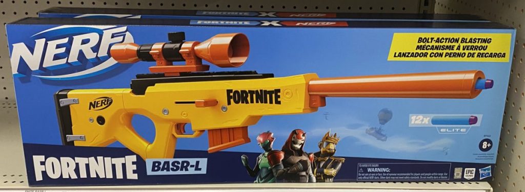 yellow toy blaster on store shelf