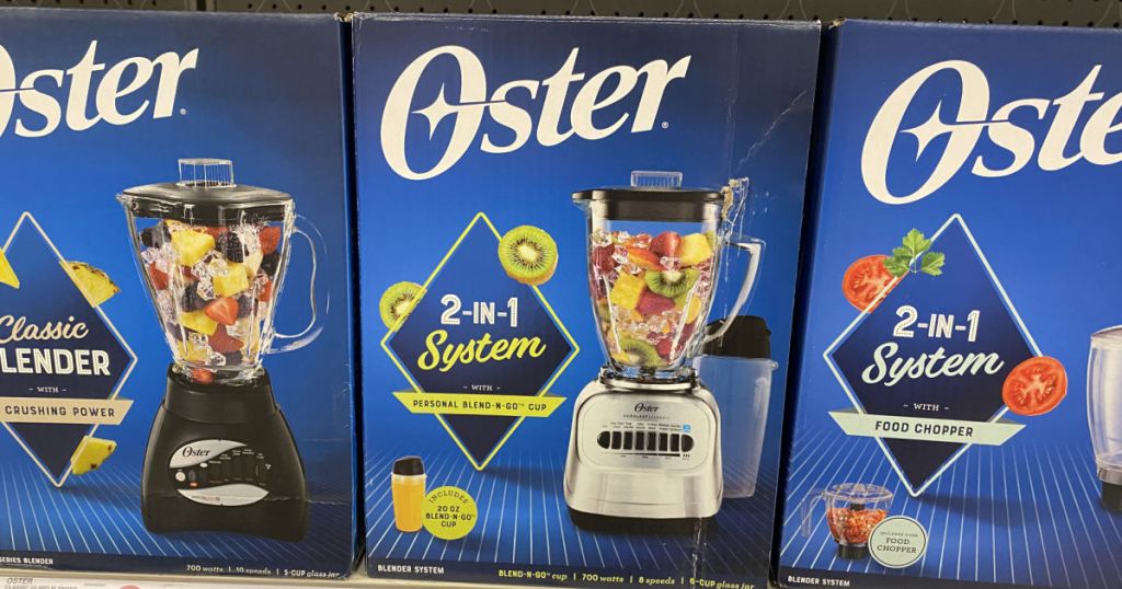 oster blender on shelf