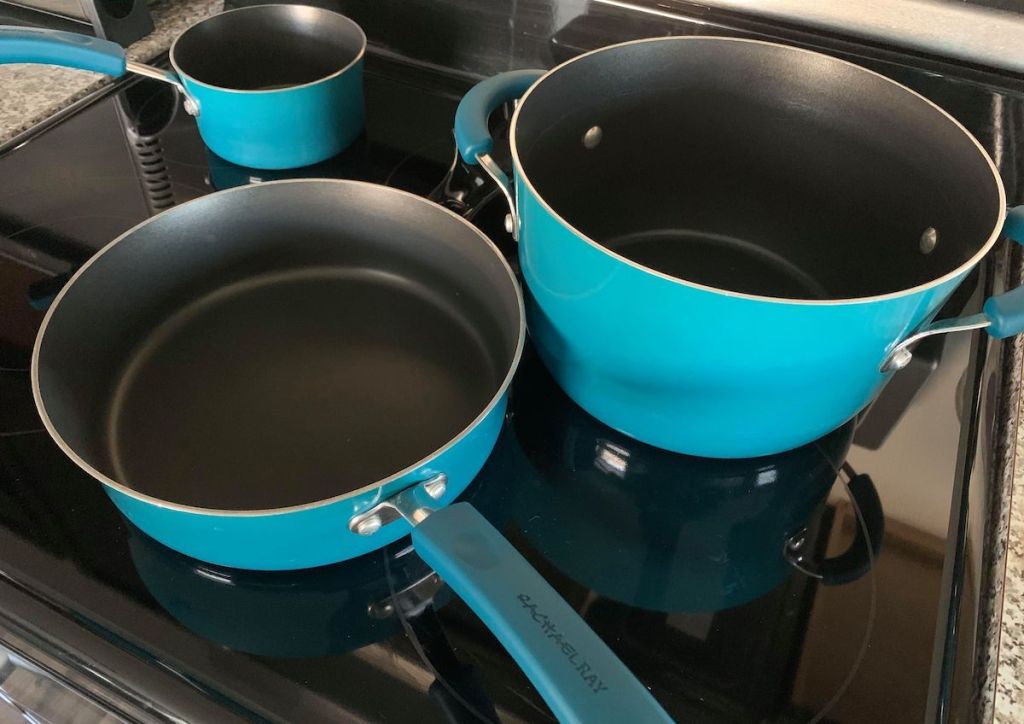 Rachel-Ray- pots and pans on stove