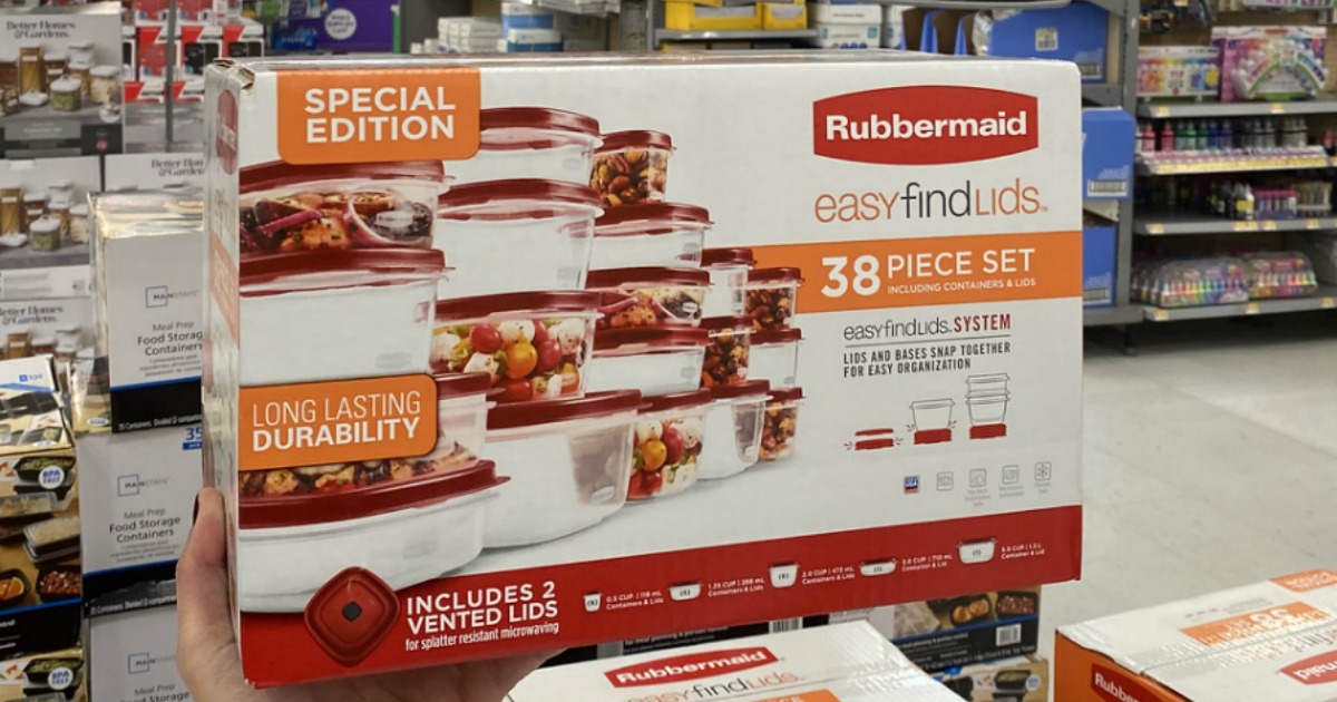 hand holding up Rubbermaid Easy Find Lids