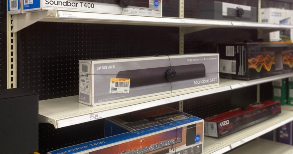 samsung soundbar on shelf