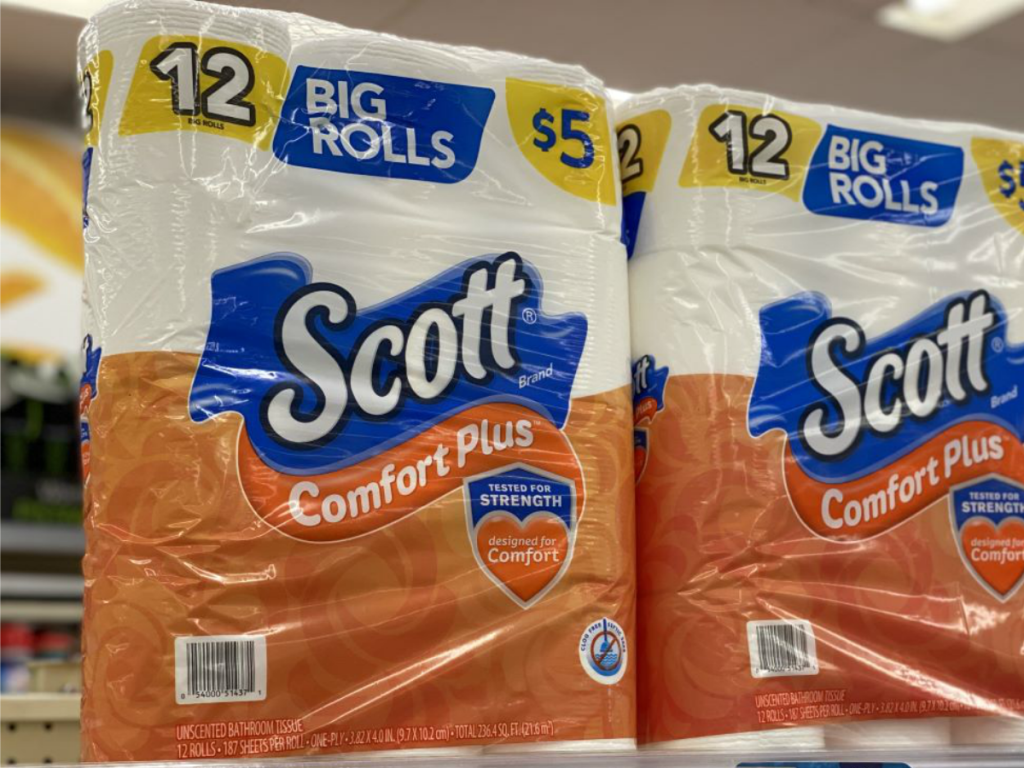 scott toilet paper on shelf at Walgreens