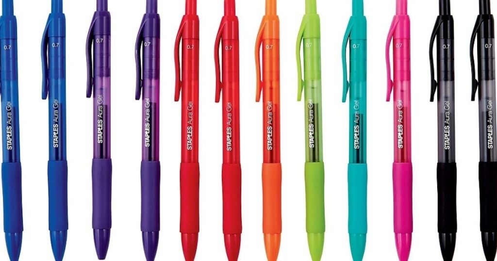row of Staples pens