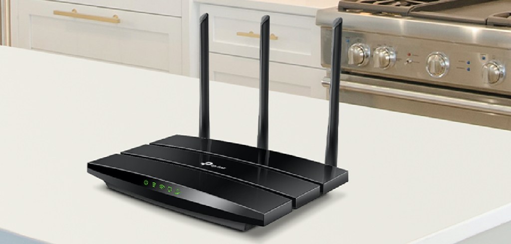 black wifi router on kitchen counter
